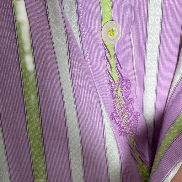 ROBERT GRAHAM Mens size Large Purple stripe dress shirt flip cuffs - Picture 11 of 13
